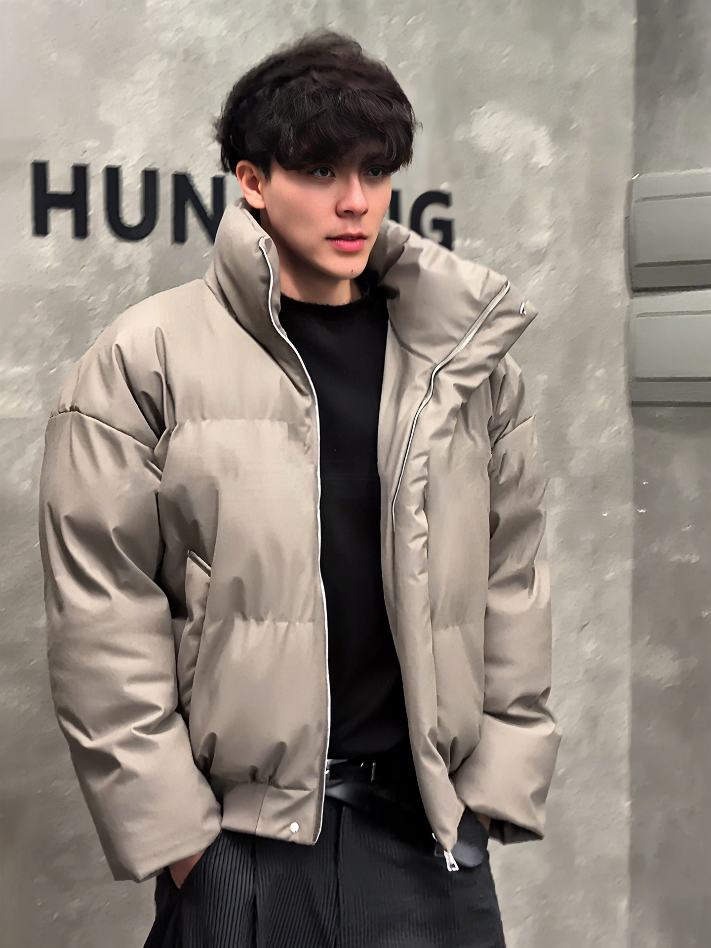 American Retro Pu Leather down Cotton Jacket for Men, Winter Stand-Up Collar Warm Coat, High-End Stylish Short Puffer Jacket