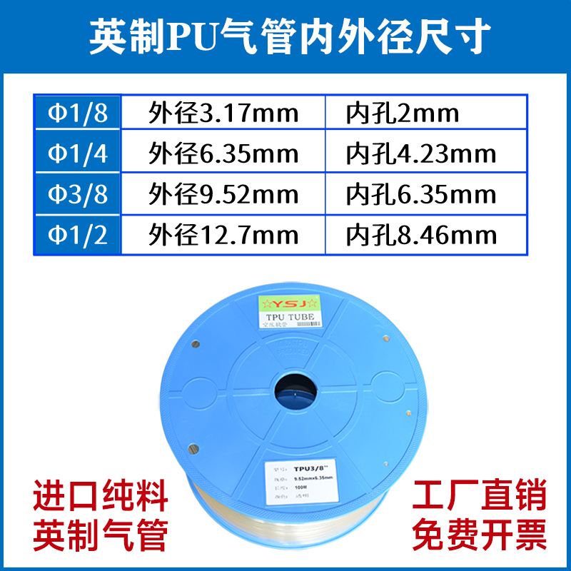 Air Compressor High-Pressure Tube Tpu British Standard 1/2 Air Pipe 3/16-1/4 Transparent Pneumatic Hose 1/8 Air Pump Tube Pu3/8