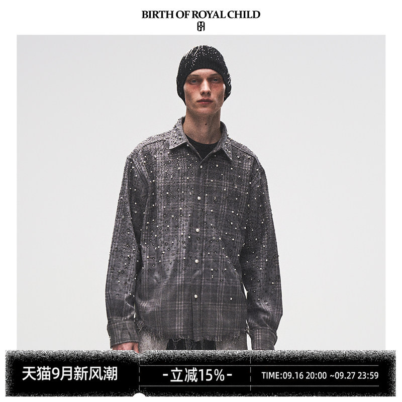 Birth of Royal Child.Borc 【Same Style as Jj Lin】Pearl-Studded Plaid Shirt for Men Birth of Royal Child.Borc 【Same Style as Jj Lin】Pearl-Studded Plaid Shirt for Men