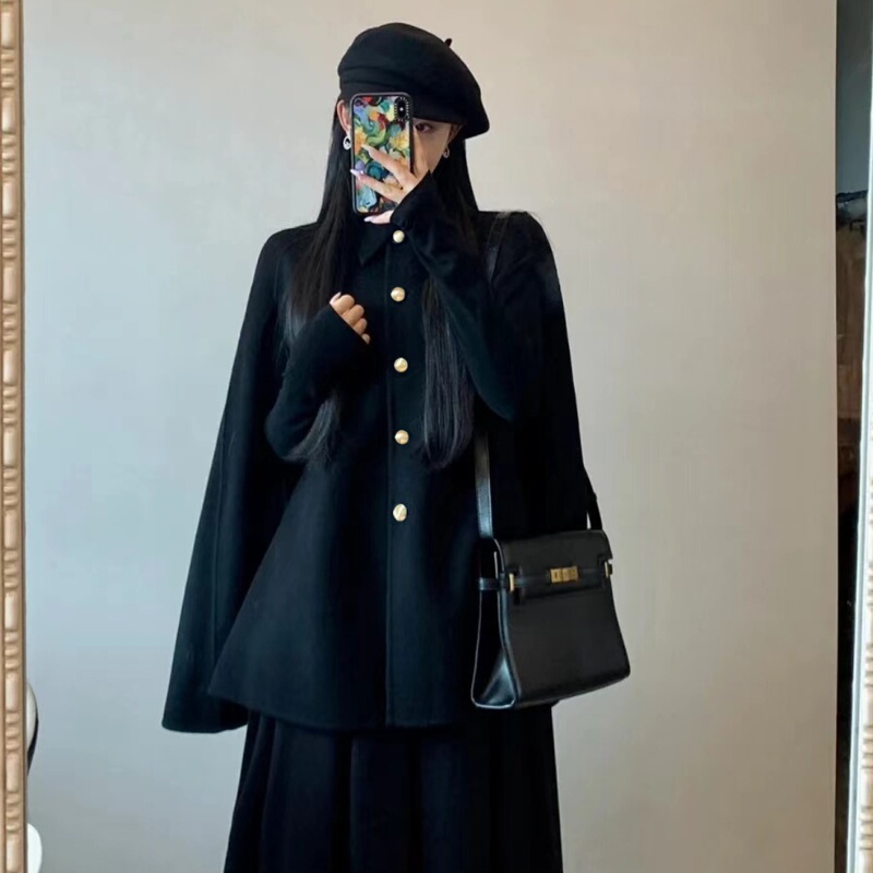 Shawl Cape Double-Sided Cashmere Short Coat for Women 2024 Autumn and Winter New Retro Style Petite Woolen Top