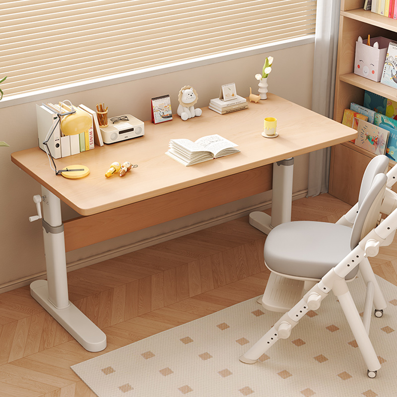 ブナ材の子供用学習机、家庭用、小学生専用、無垢材ライティングデスク、昇降式テーブル、椅子セット