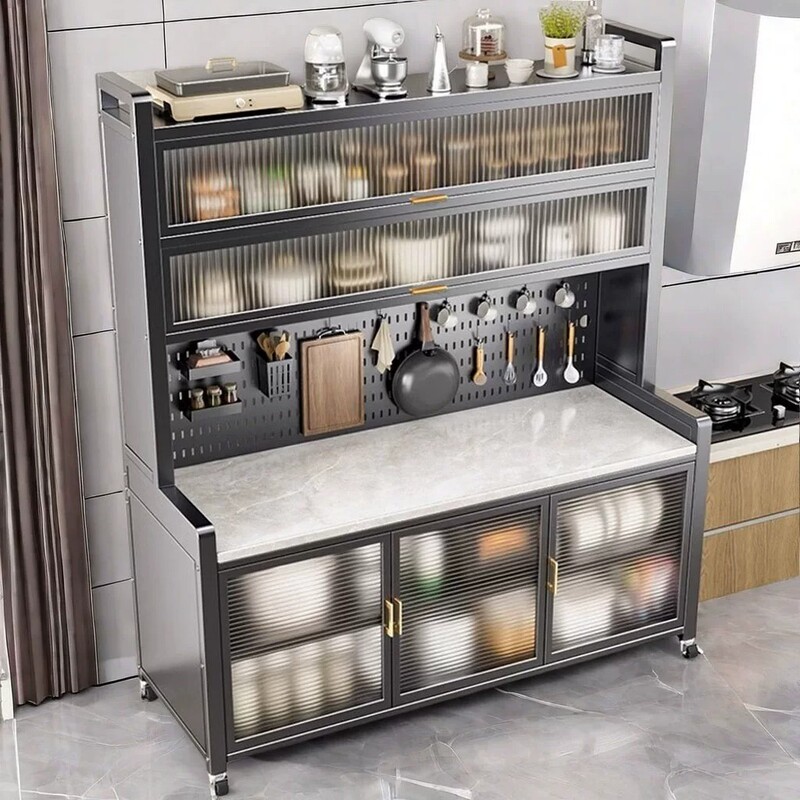 Kitchen Sideboard Storage Cabinet, Floor-Standing, Wall-Mounted, Multi-Layer, for Oven, Microwave, Pots, and Appliances, Multifunctional Storage Cabinet