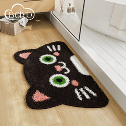 Bathroom Door Non-Slip Mat, Cute Cartoon Flocked Floor Mat for Bathroom, Absorbent Toilet Mat, Washable in Machine