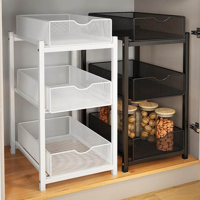 Kitchen pull-out basket three-layer push-pull storage rack drawer storage box cabinet inner basket supplies household box