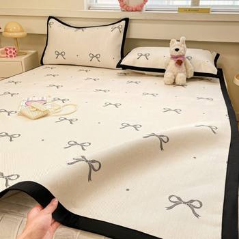 .ice silk bed mat cool mat seasonal bed sheet 2025 new rattan mat three-piece set machine washable household air conditioning soft mat