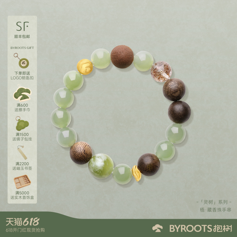 Byroots/Agarwood Incense Bracelet for Women, Hetian Jade Bracelet for Women, Black Gold Super Seven Christmas Birthday Gift