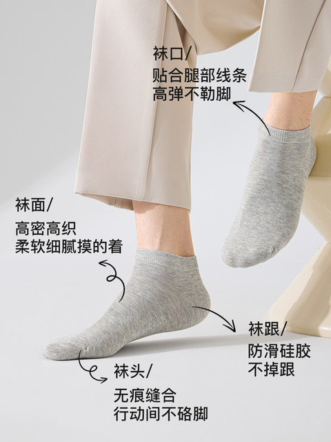 Aloe Vera Essential Oil Socks Men's Pure Cotton Short Socks for Spring and Autumn, Antibacterial, Sweat-Absorbent, Odor-Resistant, Non-Slip, Summer Sports and Business Socks