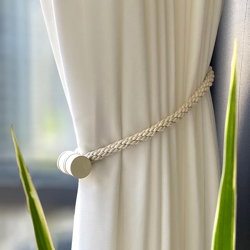 Simple Modern Magnetic Curtain Tiebacks, Light Luxury High-End Rope Sheer Curtain White Sheer Gathering Rope Tie Buckle Ring