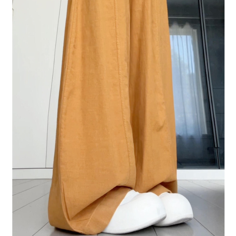 Orange Thin Straight Wide-Leg Pants for Women, Summer 2026 New High-Waisted Petite Loose Thin Balloon Pants
