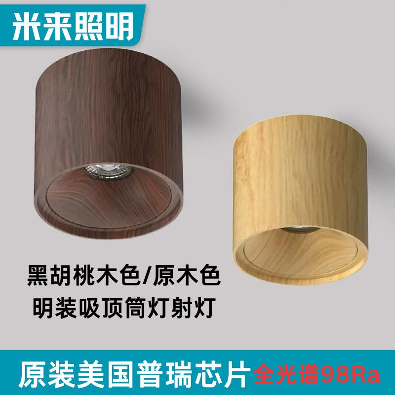 Log antique style surface mounted downlight led black walnut color balcony entrance corridor aisle free hole spotlight