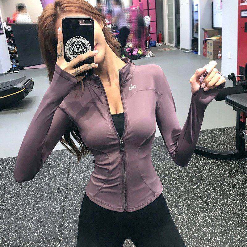 American Alousiv Fitness Clothing Women's Jacket Tight-Fitting Yoga Long-Sleeved Running Quick-Drying Zipper Top Sports Jacket