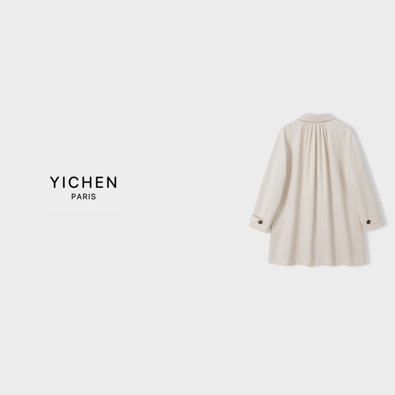 Yc Milkshake White Clean-Cut Plaid Lined Raglan Sleeve Lapel Trench Coat-5756 Yc Milkshake White Clean-Cut Plaid Lined Raglan Sleeve Lapel Trench Coat-5756