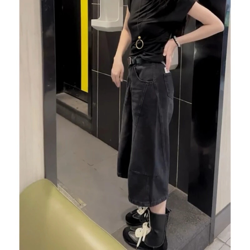Trendy Retro Style Plus-Size Women's Clothing 2026 Fashionable Casual Slimming Cropped Jeans for Women with Pear-Shaped Body Wide-Leg Pants