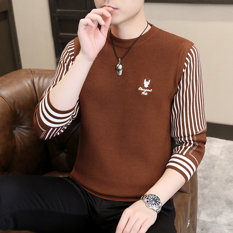 High-End Men's Sweater for Autumn and Winter, New Stylish and Handsome Patchwork Knit Base Shirt, Casual Quality Men's Clothing Top