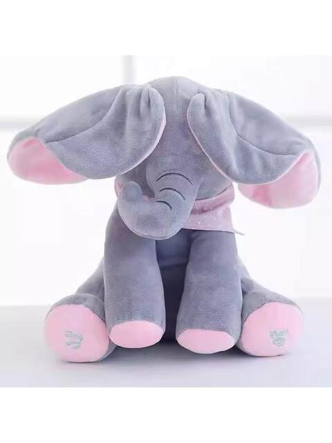 Hide-And-Seek Toy with Music to Practice Raising the Head, Soothing Infants and Toddlers, Plush Realistic Elephant Doll, Small Animal