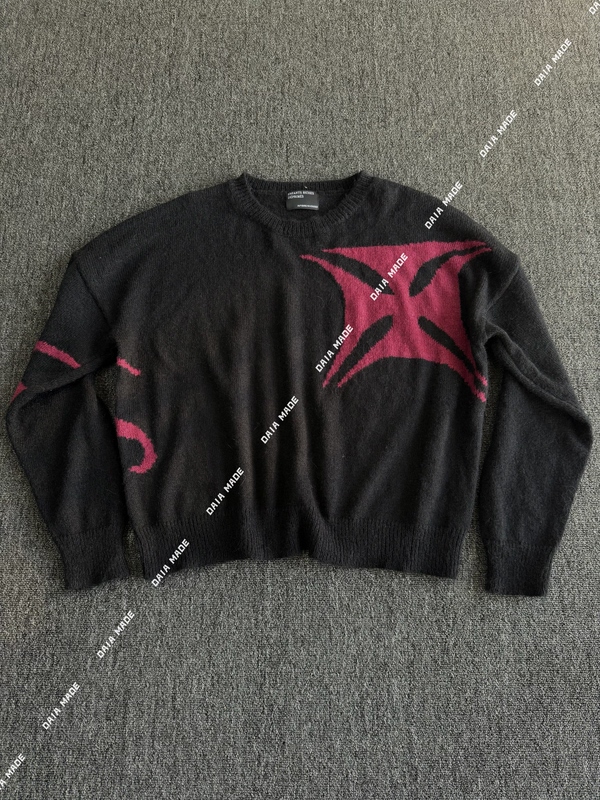 [Full Range of Products Online] Li Shengjun's Same Style Erd22Fw Cross Jacquard Mohair Sweater, Round Neck Pullover Knitwear