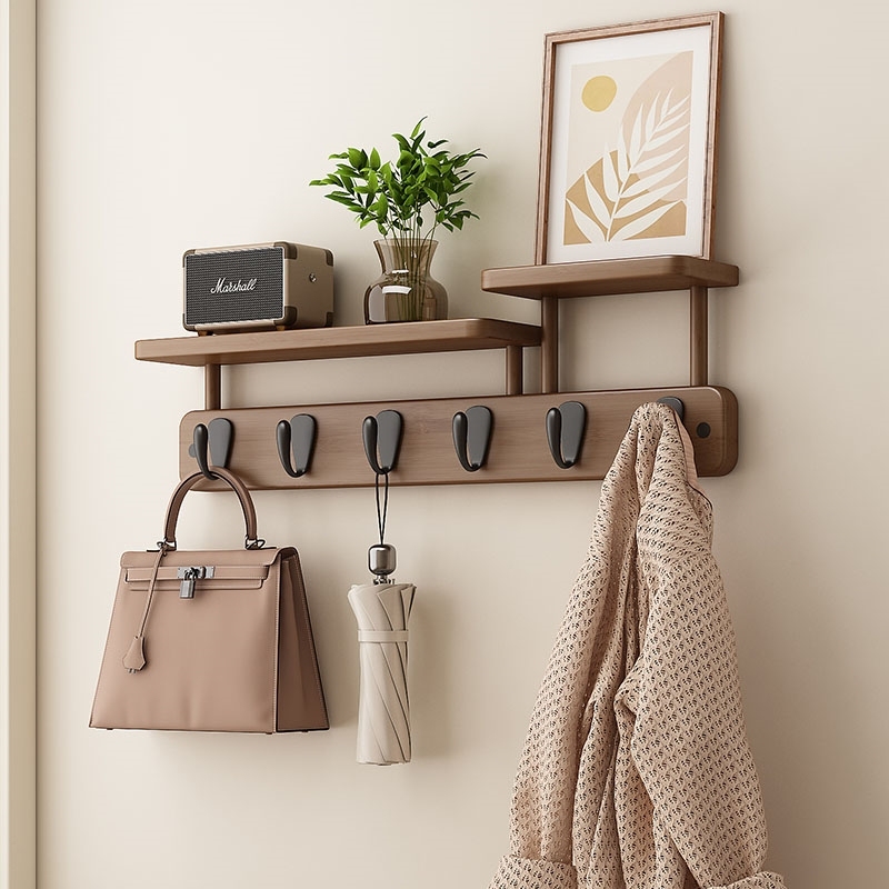German-Style Wall-Mounted Coat Hook, Solid Wood Wall-Hanging Coat Rack, Bedroom Entrance Door Punch-Free Entryway Hat and Coat Storage Rack