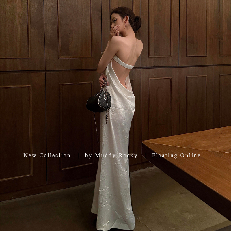 Strapless Dress for Women, Elegant Engagement Dress, Party Dress, White Backless Birthday Dress, Long Dress