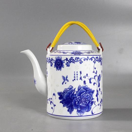 Ceramic Teapot, Cold Water Pitcher, Household Handle Kettle, Tea Brewing Pot, Jingdezhen Traditional Blue and White Porcelain, Large Summer Cold Water Pitcher