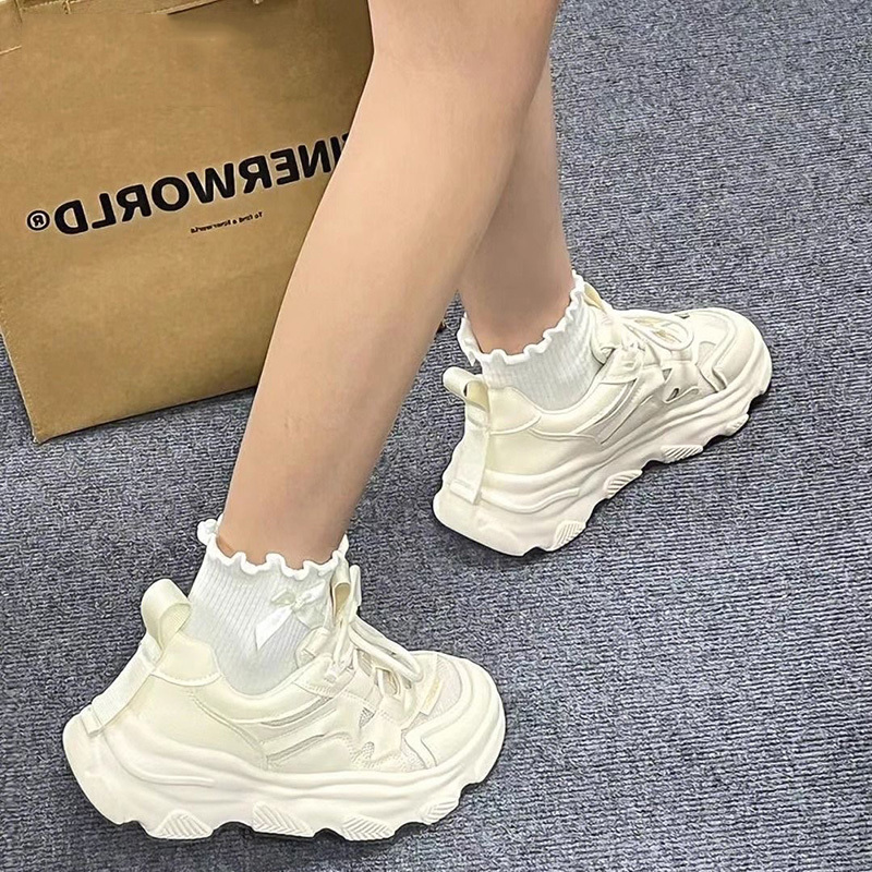 White Dad Sneakers for Female Students, Niche Versatile Height-Increasing Thick-Soled Shoes, Lightweight Breathable Sports Casual White Shoes White Dad Sneakers for Female Students, Niche Versatile Height-Increasing Thick-Soled Shoes, Lightweight Breathable Sports Casual White Shoes