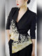 Mijie 2025 new autumn style black V-neck jacquard beautiful design elegant temperament high-end slimming top