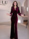 Yijie Elegant and Luxurious V-Neck Velvet Dress for Women, Autumn and Winter Long Sleeve Slim Fit Waist-Cinching Mermaid Dress, Stylish Long Dress