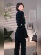 Mijie 2025 Winter Fashion Evening Style Jumpsuit for Women, Deep Blue V-Neck, Long Sleeves, High Waist, Slightly Flared, Elegant and Stylish