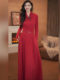 Mijie ladylike style V-neck red dress women's long-sleeved waist slimming slim high-end new long dress with a sense of atmosphere