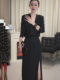 Mijie 2025 New French-Style Black Elegant and Slimming Dress for Women, Suitable for Daily Wear and Commuting, with a Waist-Cinching and Slim-Fit Long Dress