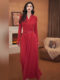 Mijie French-Style Elegant Red V-Neck Long-Sleeve Dress for Women, Waist-Cinching, Slimming, Mature Style A-Line Retro Long Dress