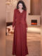 Yijie's Gentle and Elegant V-Neck Ruffled Orange-Red Lace Dress for Women, Slimming, Classy, and Age-Reducing Long Dress