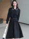 Mijie 2026 Spring French-Style Black Dress with Lapel Collar, Waist-Cinching, Slimming Mid-Length Dress with an Elegant and Mature Look