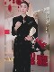 Mijie 2026 Spring New Chinese Style Black Dress for Women, Long Sleeve Stand Collar, Buttoned Velvet Printed Qipao Dress, Elegant