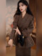 Mijie 2025 Old Money Style Green Fruit Collar Suit Set for Women, Autumn and Winter Waist-Cinching Elegant Socialite Professional Suit Two-Piece Set