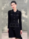Mijie 2025 Autumn New Stylish Black Chanel-Style Knitted Dress for Women, Elegant and Slimming Mid-Length Dress