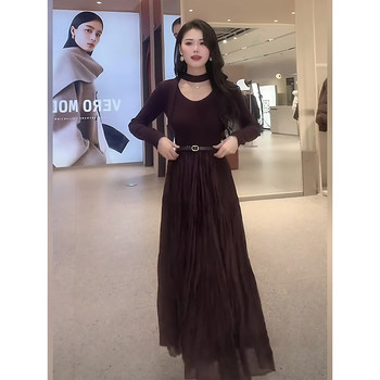 Mijie 2025 Winter New Luxury Style Long-Sleeve Dress for Women, Waist-Cinching, Slimming, Elegant, High-End Long Dress