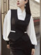 Mijie 2025 autumn new style black fake two-piece stand-up collar vest shirt female temperament high-end slim top