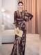 Mijie 2025 Autumn New Fashionable Age-Reducing Coffee-Colored Leopard Print Gradient Dress, Elegant and High-End, Waist-Cinching and Slimming Dress