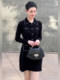 Mijie 2025 Autumn New Stylish Black Chanel-Style Knitted Dress for Women, Elegant and Slimming Mid-Length Dress