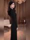 Mijie 2025 Winter Luxury Black Dress for Women, Long-Sleeved, Waist-Cinching, Stylish, Elegant, Goddess-Like, Fashionable Long Dress