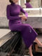 Mijinge's Mature and Simple Style High-Neck Knitted Dress for Women in Purple, Slim-Fitting, Hip-Hugging Long Dress with an Elegant and Mature Vibe That Makes You Look Slimmer