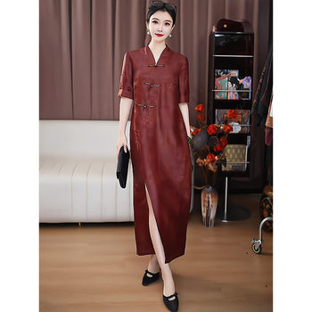 Mijie 2025 New Model New Chinese Style Red Jacquard Dress for Women, Elegant and Beautiful, Loose Fit, Slimming, Stunning Mid-Length Dress