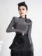 Mijie 2025 new light luxury three-dimensional flower decorated slim sweater for women gray long-sleeved design bottoming top