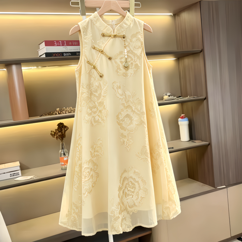 Teenage Girls' Summer Chinese-Style Buttoned Cheongsam Dress 2026 New Model Sweet New Chinese-Style Dress Trendy for Junior High School Students