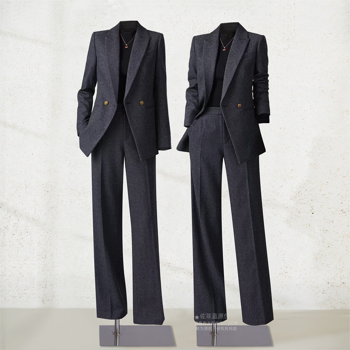 Зимний шерстяной утолщенный темно-серый костюм в елочку, женская профессиональная официальная одежда, пиджак в стиле old money для поездок на работу