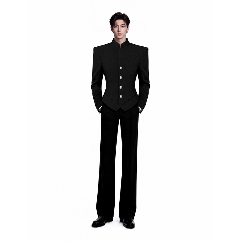 Yica【Gray Tone Tape】Wide-Shoulder, Narrow-Waist Suit with Stand Collar and Raised Shoulder Design, Waist-Cinching Suit Yica【Gray Tone Tape】Wide-Shoulder, Narrow-Waist Suit with Stand Collar and Raised Shoulder Design, Waist-Cinching Suit