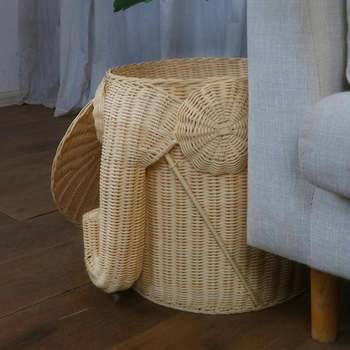 Handmade rattan elephant shaped miscellaneous basket bathroom clothes basket toy storage basket hotel and homestay towel basket dirty clothes