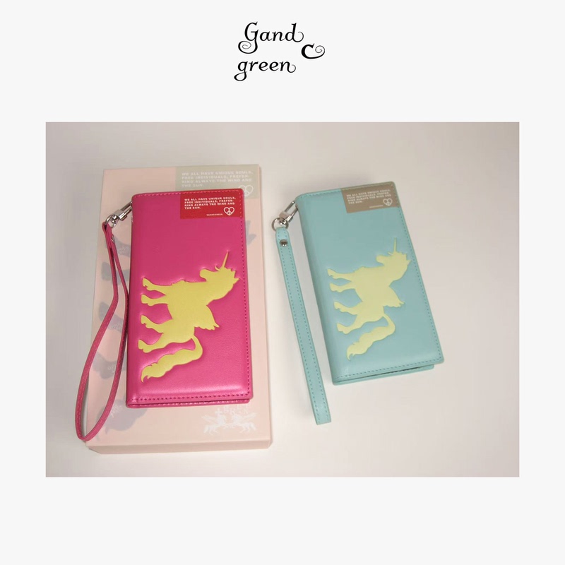 Gandcgreen Unicorn Dreamland Flip Multi-Slot Card Holder Lanyard Phone Case Pink/Blue Two Colors Vintage Flip Cover