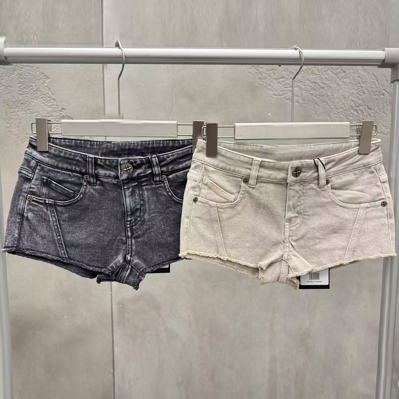 Trendy Brand Vintage Low-Waist Denim Shorts Cotton Summer Design Frayed Ultra-Short Shorts for Women Hot Girls