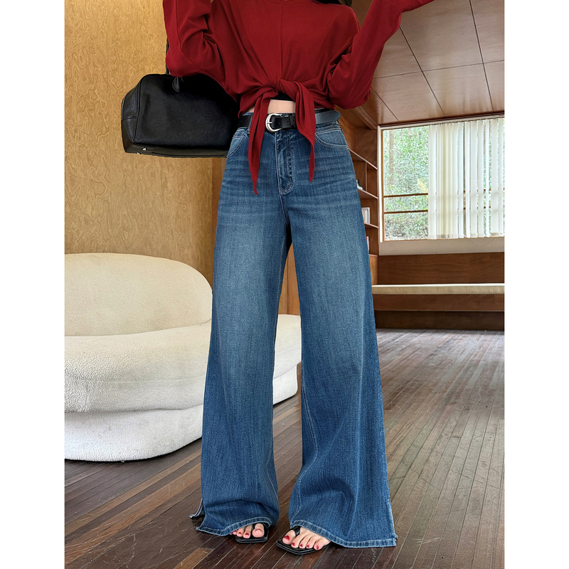 Prase Lu Lulu【Supermodel Pants】Slightly Plump, Slimming, Stylish, Loose-Fitting, Washed Denim Flared Pants for Women